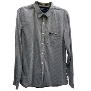 American Eagle Vintage Fit‎ Black Gray White Plaid Men's Long Sleeve Shirt Sz L